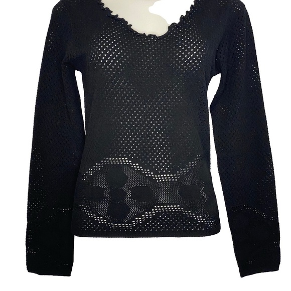 Le Donne Di Mariella Aburani Y2K Italian Designer Wool Mesh Lettuce Edge Sweater - Picture 3 of 16